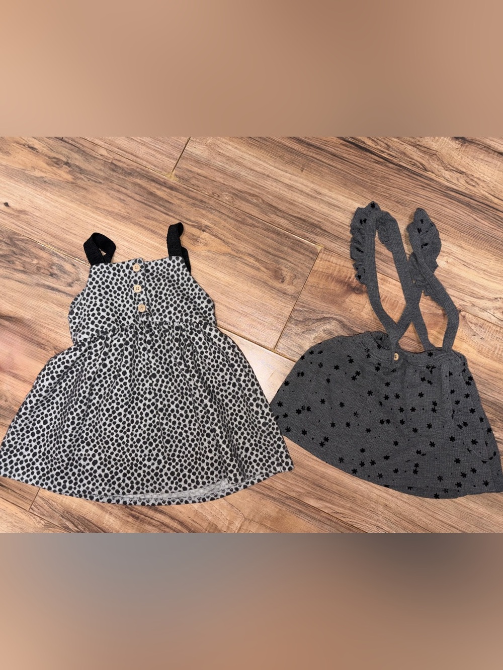Zara Girls Gray Black Pinafore Sleeveless Dress & Ruffle Stars Jumper Skirt 2/3T